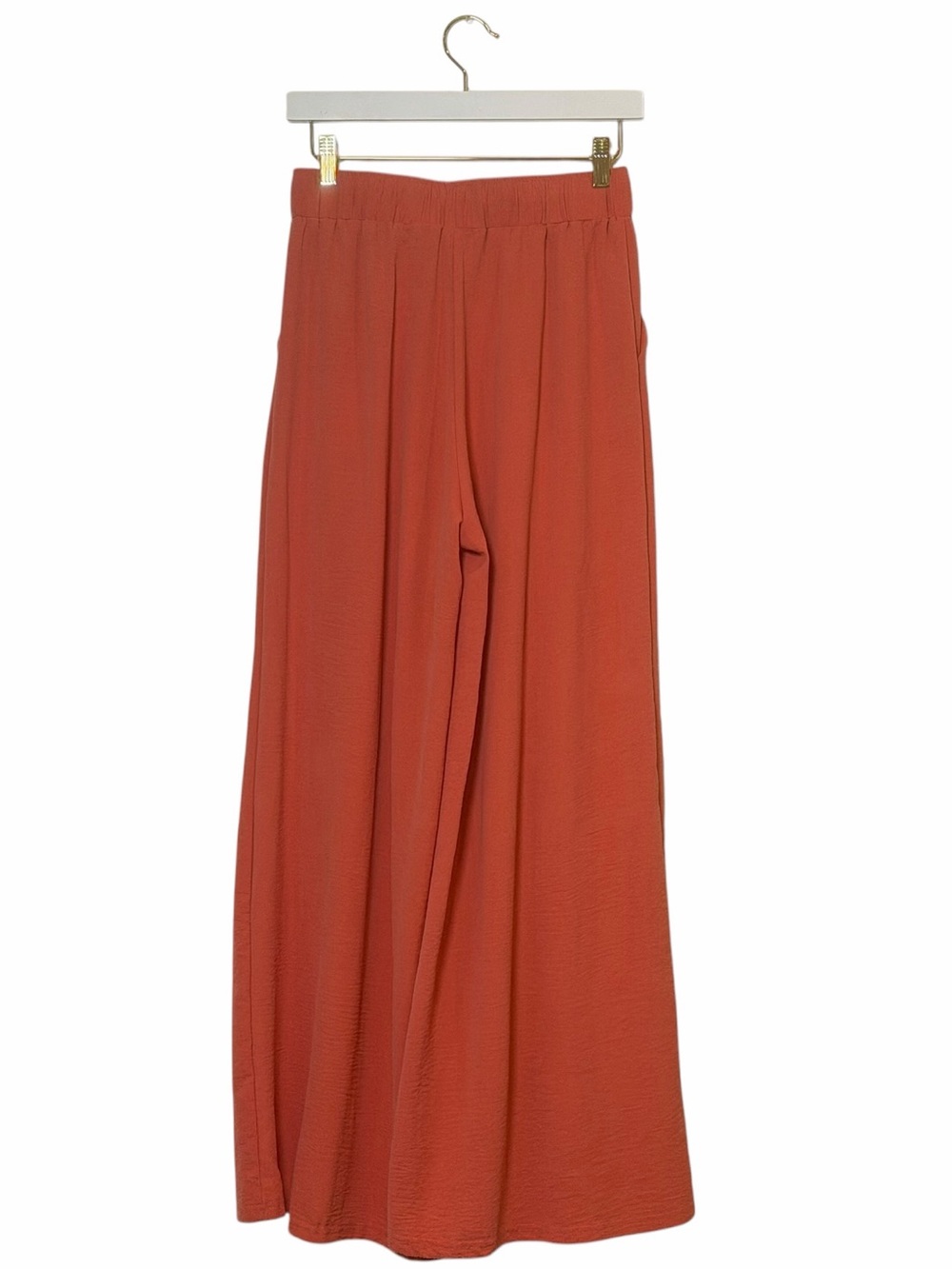 Coral Pink Wide Leg Drawstring Palazzo Pants with Pocket Detail in Size Medium - Picture 9 of 11